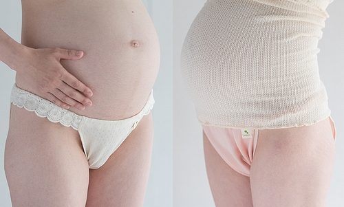 妊婦さん、新月ショーツと満月パンツ＋腹まきの着用例